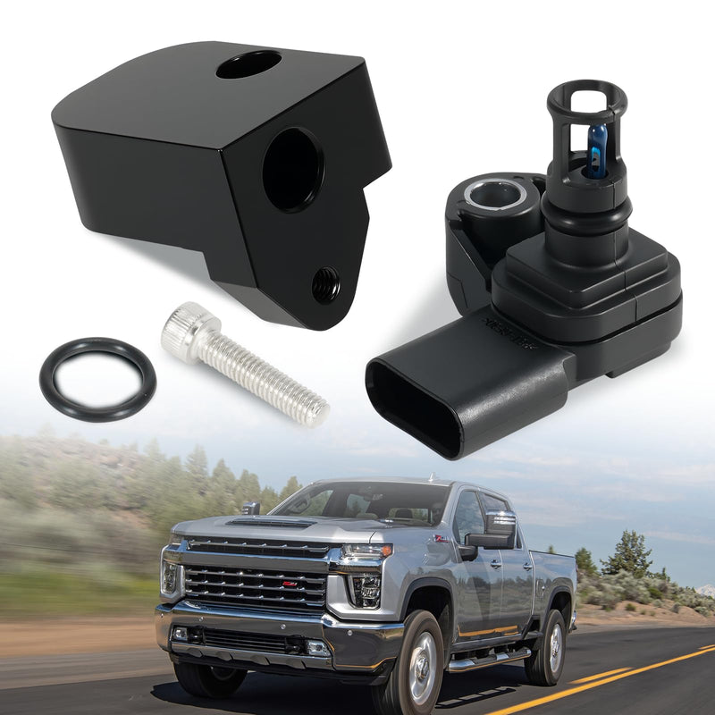 Intake Air Pressure and Temperature Sensor + Black Spacer Kit Fit for Chevrolet Silverado GMC Sierra 2500HD 3500HD 6.6L Diesel Engine 2017-2024, Replace 12681993 Manifold Pressure (MAP) Sensor
