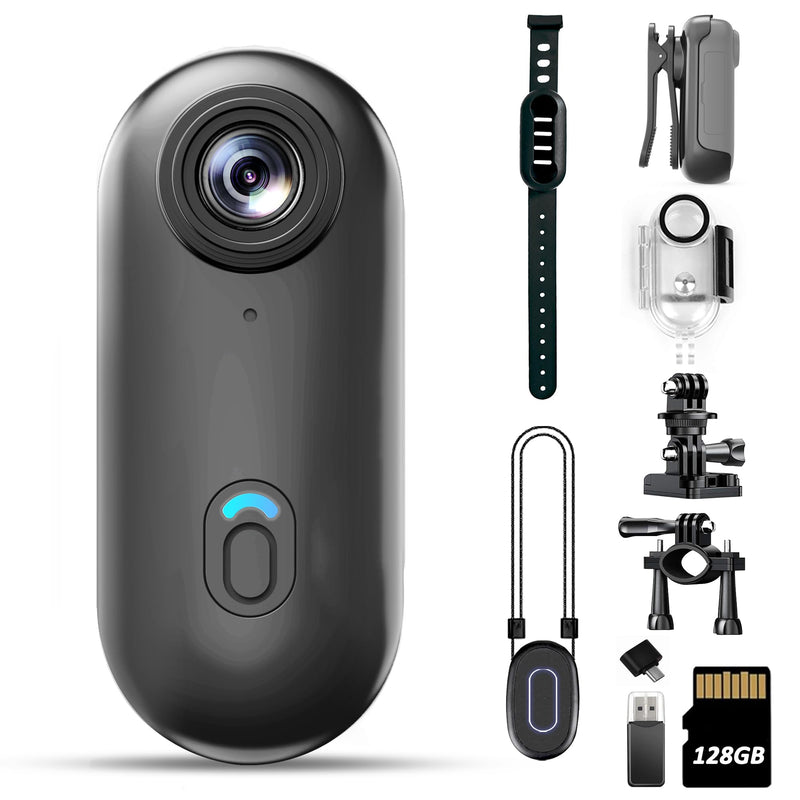 4K Mini Body Camera 128GB - Action Body Cam with Audio & Video- Thumb Hands Free Waterproof Recording Wearable Cameras - POV Worn Portable Personal Camcorder - for Work Travel Pet Walk Swim Black-128G