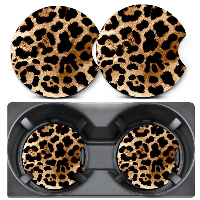 2 Pack Car Coasters for Cup Holders,Brown Leopard Car Coasters,2.75" Universal Size Anti Slip Rubber Mat,Cheetah Cup Holder Decal,Cute Auto Accessories Interior for Women Leopard Print 2PCS