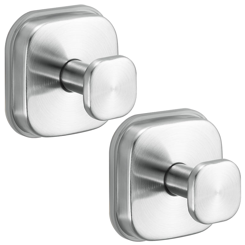 No-Drill Reusable Suction Cup Hooks, 2-Pack Brushed Nickel – Towel, Robe, Loofah, Coat Hook for Glass, Mirror, Tile, Shower, Bathroom, Kitchen & Metal (Smooth, Non-Porous Surfaces)