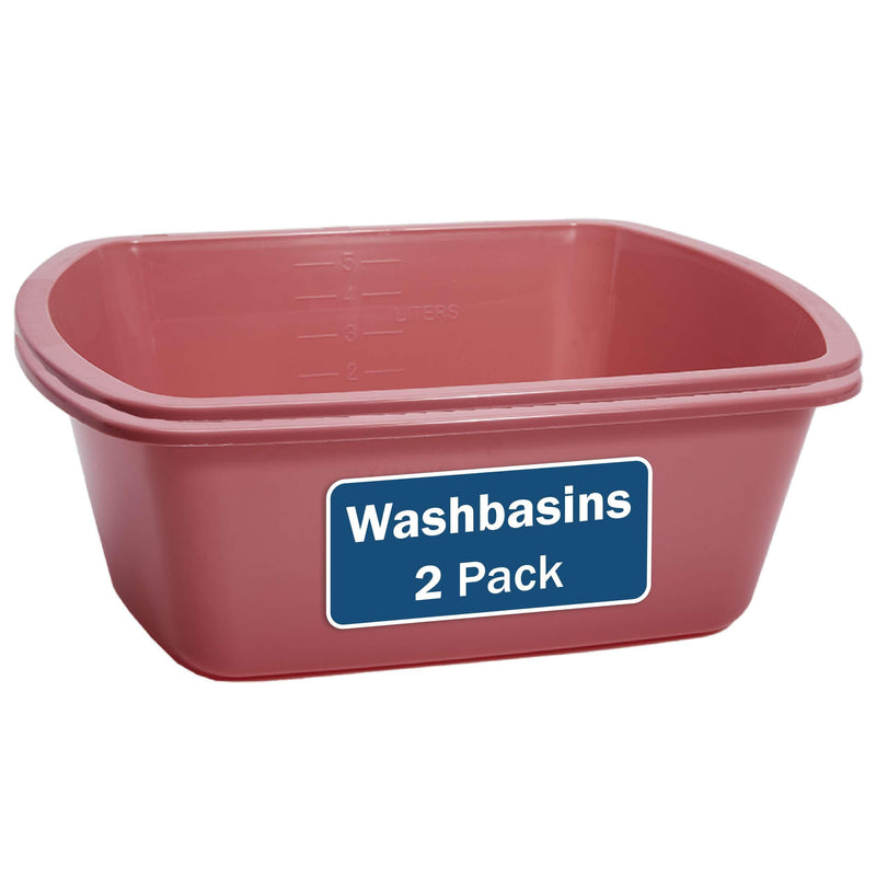 Plastic Wash Basin 2 Pack - 5 Liter Rectangle Plastic Tub with Rolled Rim - Good for Washing Limbs and Carrying Liquid - Good for Hospitals, Nursing Homes, and Medical Facilities Pack of 2
