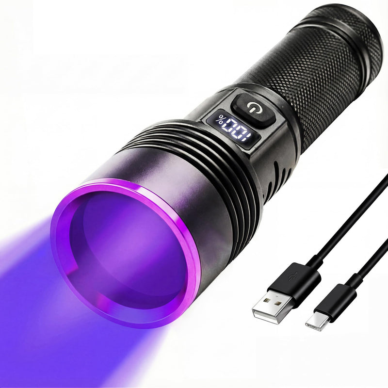 365nm Black Light Flashlight, UV Flashlight 7000 mAh Rechargeable with LCD Display, UV lamp for Pet Urine Detection, Blood Tracking, Scorpion, Uranium Glass, AC Leak 365nm 30W Rechargeable