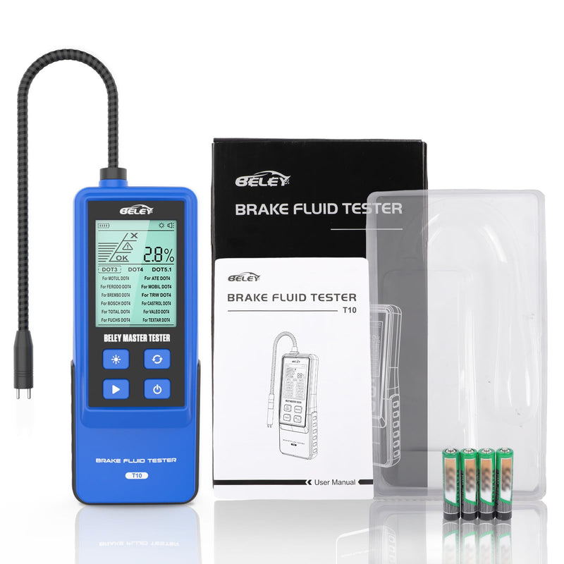 BELEY Brake Fluid Tester Digital Automotive Moisture Boiling Point Detector for DOT3,DOT4,DOT5.1 Brake Fluid with 2.8" Display, Audible Alarm, High-Precision Probe B10 BLUE