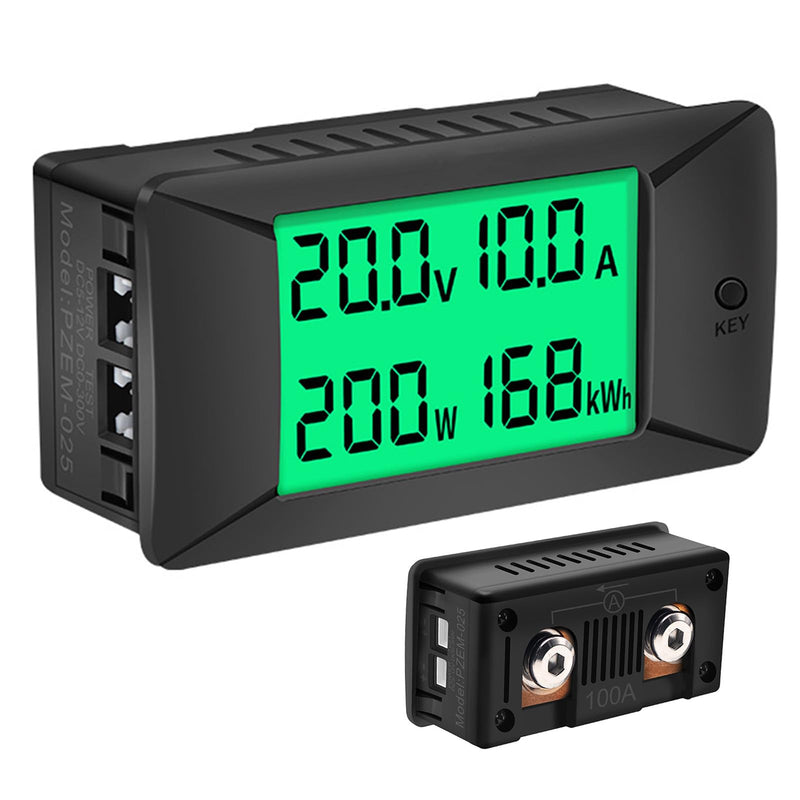 DC Battery Monitor Meter,0-100V,0-100A, Widely Applied to 12V/24V/48V RV/Car Battery, LCD Display, Digital Current Voltage Solar Power Meter (Upgrade Meter(Built-in 100A Shunt)) DC Meter (Built-in 100A Shunt)