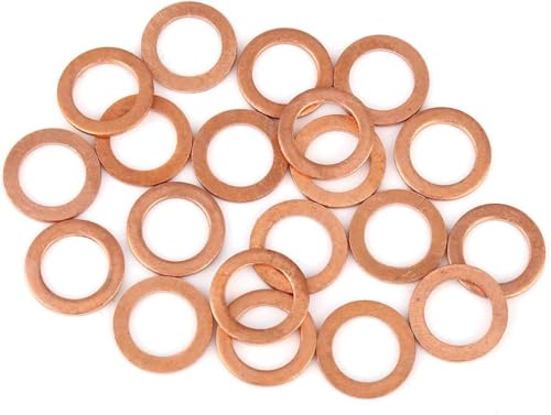 20Pieces M12 Copper Washers Flat Ring Sump Plug Oil Seal Gasket Sealing Fitting Washers (M12*18 * 1.5)