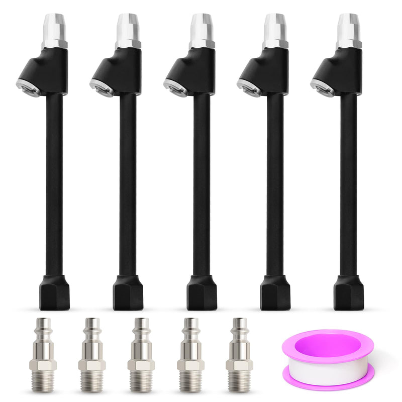 MEANLIN MEASURE 5PCS 1/4" FNPT Dual Head Air Chuck Set, Tire Chuck with Quick Plug for Truck, Bicycle, Motorbike, Car Tires, 2-Way Connection Brass Air Chuck(Black)