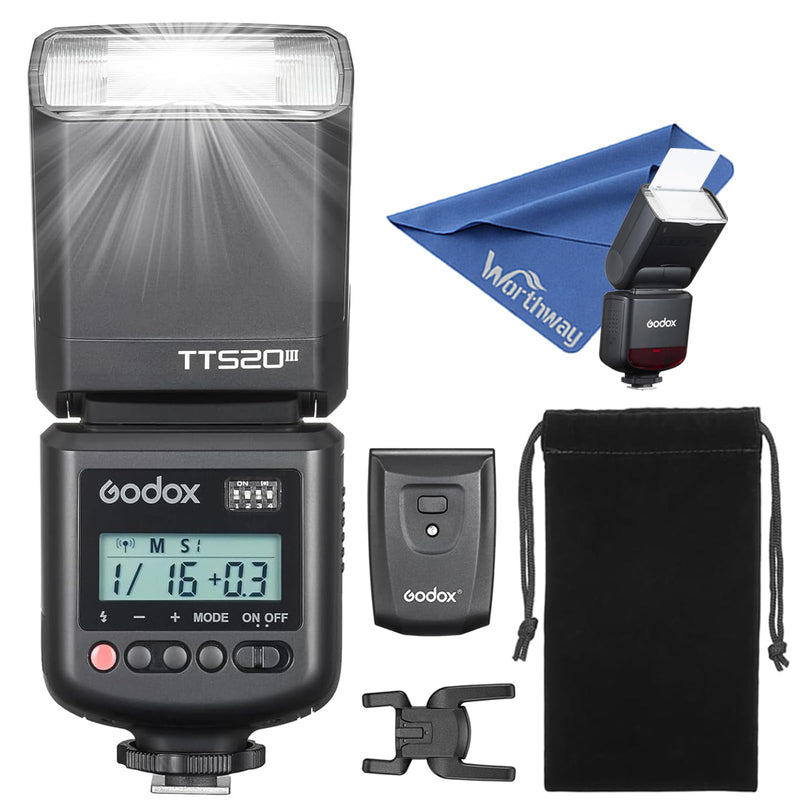 Godox TT520III Universal Hot Shoe Flash for Canon Nikon Sony Pentax Fuji | 1.8s Recovery Time, Built-in Wireless Receiver with RT-16 Transmitter, 8 Level Steps (1/128-1/1), 400 Full Power Flashes
