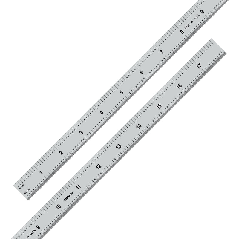 PEC Tools Metal Ruler, Machinist Rule with Satin Chrome Finish, Decimal/Metric Graduation (1/10", 1/100", 1mm, 0.5mm), 18"/450mm Flexible Steel Ruler, Trusted by Professionals, Made in USA