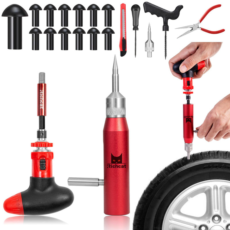  [AUSTRALIA] - Richcat Tubeless Tire Puncture Repair Kit with Mushroom Plug, Repairs punctures and Flat Tires for Motorcycles, Cars, Trucks, ATVs and Tractors 12pcs Mini Plug Kit