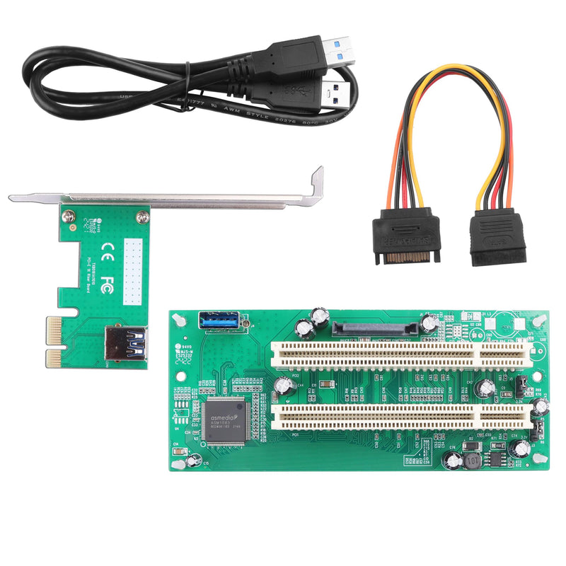 PCIe 1X to Dual Pci Slot Expansion Card PCI-Express 1X Male to PCI Female Adapter for Sound Cards, Network Cards, Fax Cards, Video Capture Cards, Parallel Port Cards