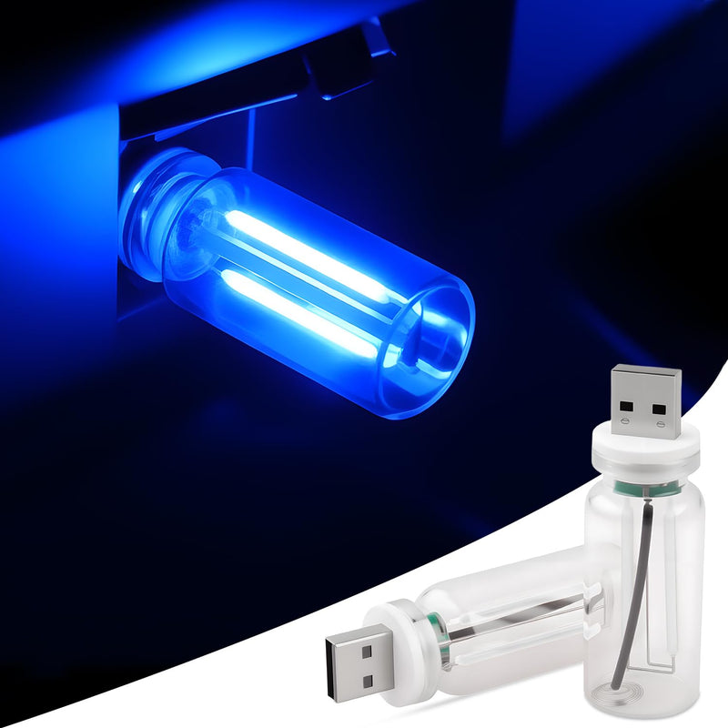 2 PCS Car USB Lights, Plug-in Retro Car Atmosphere Lamp with Touch Dimmable, Portable Mini Glass Bottle LED Bulb Night Lights for Vehicle Bedroom Hallway Camping Holiday Decoration (Blue) blue