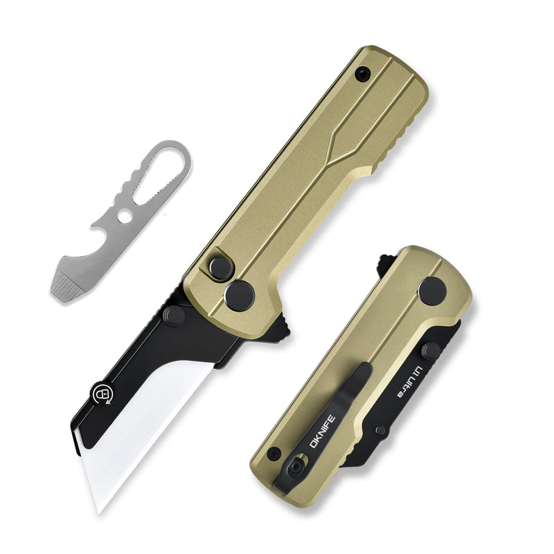 OKNIFE U1 Ultra Pocket Folding Utility Knife with Ceramic Blade, Lightweight O-Aluminum Handle Box Cutter with Clip, Button Lock Pocket Knife for Men Women (Olive Green) Olive Green