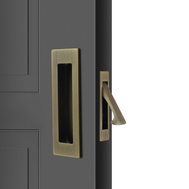 Dontay Sliding Pocket Door Handles, 304 Stainless Steel Non Locking Pocket Door Hardware, Recessed Flush Finger Pulls, Heavy Duty Edge Pull (1 Set, Antique Brass, 6 Inch) 1 Set