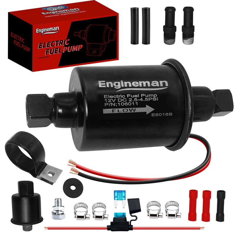 Universal Electric Fuel Pump 12V 2.5-4.5 PSI Inline External 5/16 Inch Compatiable with Gas Diesel Marine Carburetor Marine E8016S E8016S 2.5-4.5 PSI