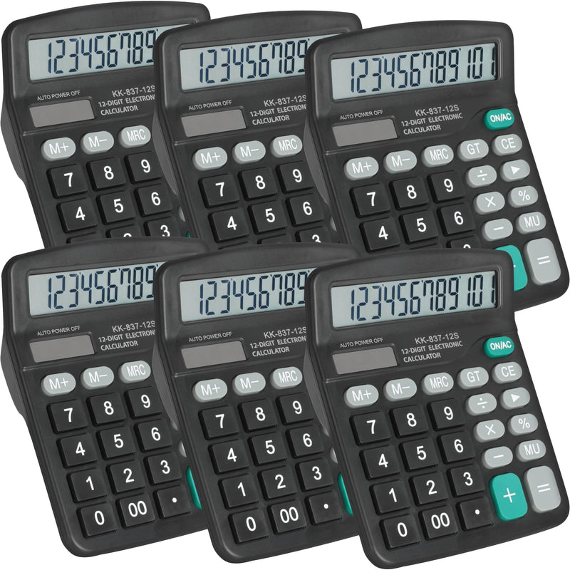 6 Pack Calculator Bulk, 12 Digits Calculators Desktop with Large LCD Display and Sensitive Butto, Solar and Battery Dual Power, Desk Calculator for Office, School, Home 6 Pack