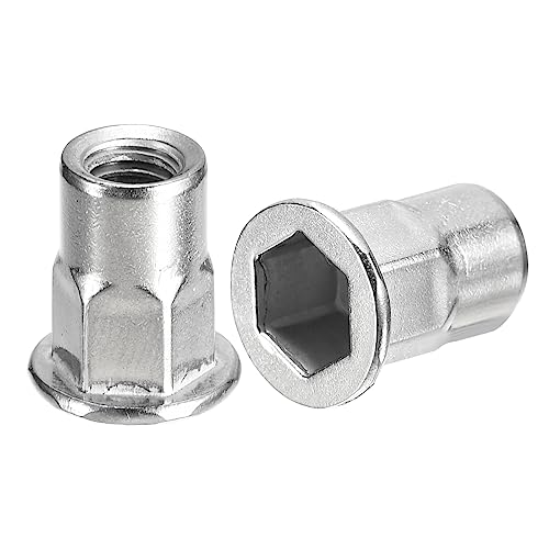 uxcell M6 Half Hex Body Rivet Nuts, 100pcs 304 Stainless Steel Threaded Insert Nuts 100