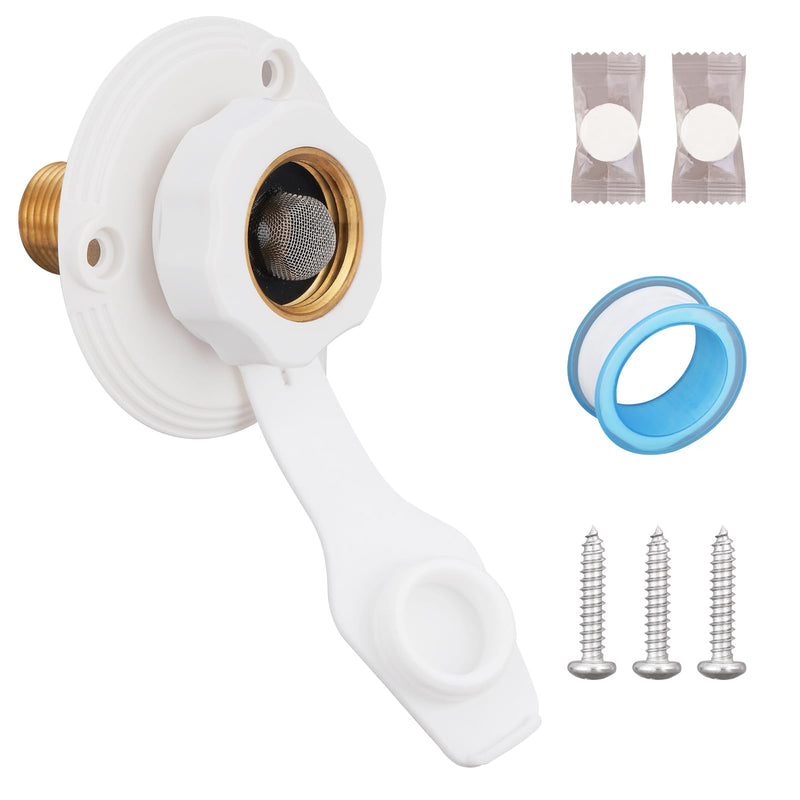 RV Water Inlet, 3/4 NH Female to 1/2 NPT Male, Built-in Check Valve, Made of Brass Material, Leak Proof and Durable, Easy to Install, Perfect for Travel Trailers and RVs