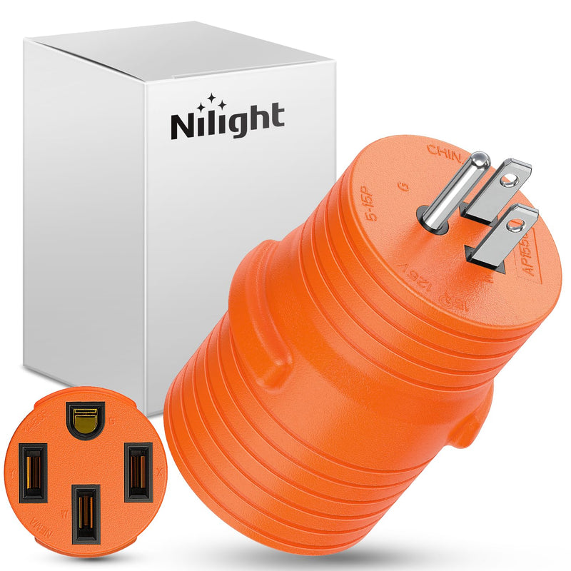 Nilight 15Amp to 50Amp RV Power Adapter 125 Volt Heavy Duty RV Plug 5-15P to 14-50R 15A Male to 50A Female Receptacle for RV/EV Camper Caravan Trailer Generator 15Amp Male to 50Amp Female