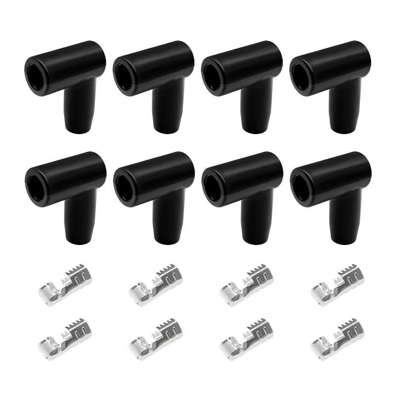 8 PCS Spark Plug Boot Terminal Kit, 90 Degree Distributor Ignition Boots Spark Plug Coil Terminals, Heat-Resistant Silicone Ignition Wire Boot Terminal Kit Fits 6-10mm Wires
