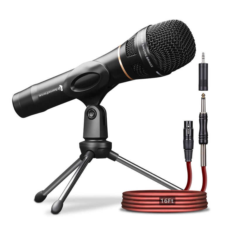 Dynamic Microphone - Professional Vocal Microphone for Singing - Handheld Wired Microphone with 16ft XLR to 1/4" Audio Cable - Mic for Speaking, Karaoke & Living Stage Black