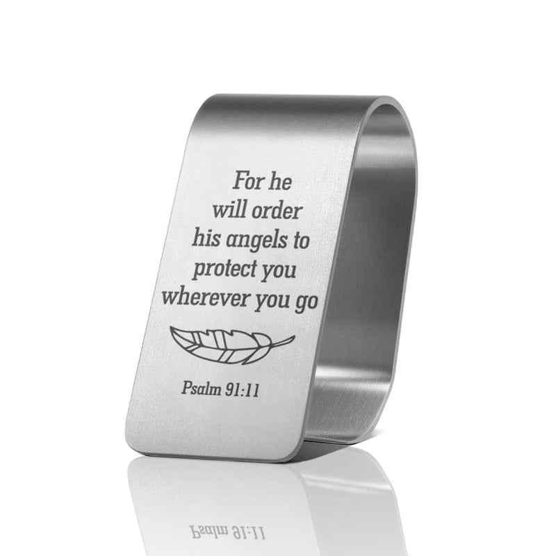 For He Will Order His Angels to Protect You Wherever You Go Engraved Stainless Steel Car Visor Clip, Psalm 91:1 Sign, Funny Religious Gifts for Women Men Family Friend Driver, New Driver Gifts Silver14