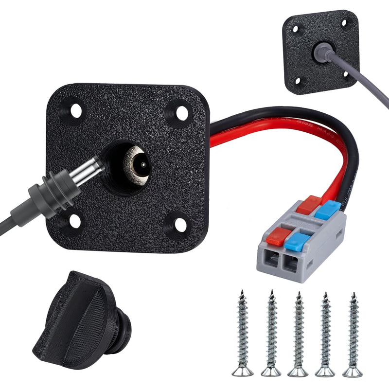 RV DC Cable Panel Mount Compatible with Starlink mini, 5.5 x 2.1mm 2-Pole DC Female Socket，Waterproof Passthrough(Square 1pcs, Black) Square 1pcs