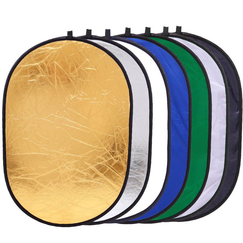 REFLEX CAMERA 7-in-1 Photography Reflector (Rectangular)– Translucent/Silver/Gold/White/Black/Blue/Green – Light Diffuser & Chroma Key Background Kit with Carrying Case (90x120cm/35x47) 90x120cm/35x47in