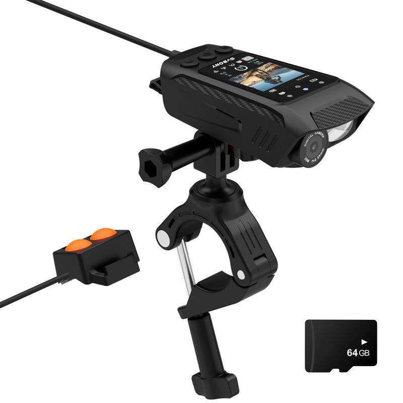 SVBONY SVGo C1 Cycling Camera 4K 30FPS, 20MP WiFi Bicycle Camera Video Recorder, Built-in GPS, EIS Stabilization, LED Light, Electric Horn, for Road Cycling, Vologging(with 64G TF Card)