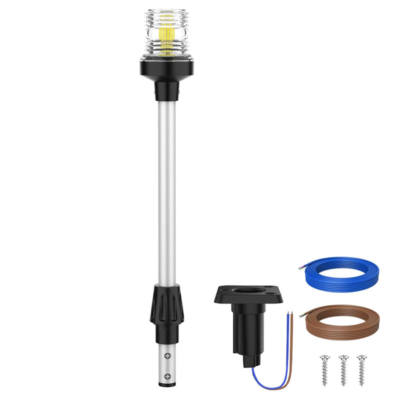 Obcursco Boat Stern Lights, 13 Inch 3NM 360° LED Anchor Light with Base, IP67 Waterproof 12V Navigation Lighting for Pontoon, Yacht, Bass, and Fishing Boats