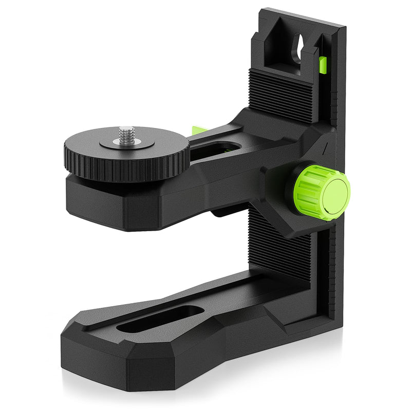 Huepar Fine-tuning Bracket for Line and Point Laser Levels, 1/4"-20 Male Thread L-Shape Magnetic Pivoting Base with 1/4"-20 and 5/8"-11 Female Threaded Mounts on Bottom for Wall & Ceiling Mount - PV12