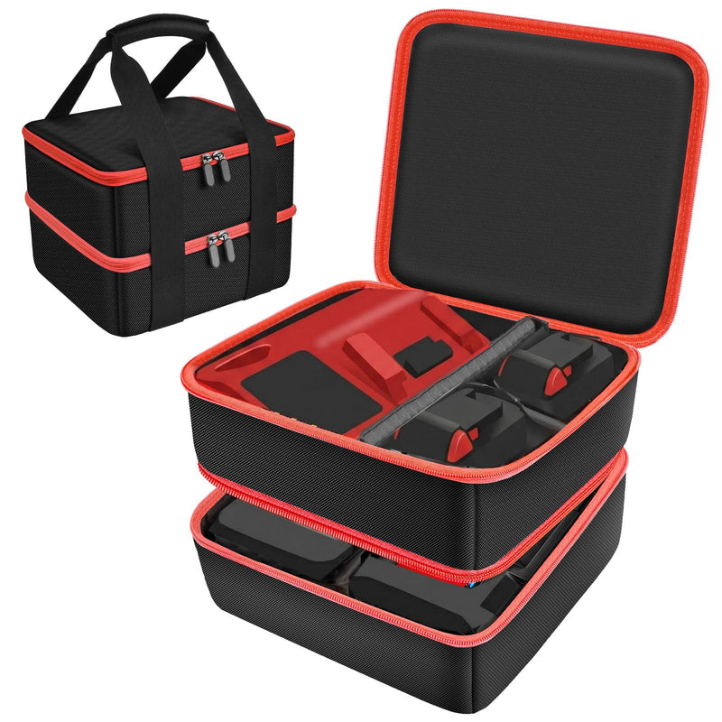 Double-Layer Tool Battery Storage Organizer Case Compatible with Milwaukee M18 M12, for DeWalt 20V & for Makita 18V, Adjustable Dividers for Up to 12 Batteries and Charger Transport (Bag Only, Red)