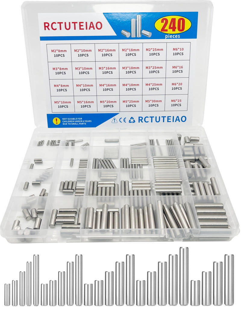 240Piece Dowel Pin Cylindrical Shelf Support Peg 304 Stainless Steel Rod Fasten Elements Assortment Kit, 24 Sizes M2 M3 M4 M5 M6 (240Piece Dowel pin 24 Sizes) 240Piece dowel pin 24 Sizes