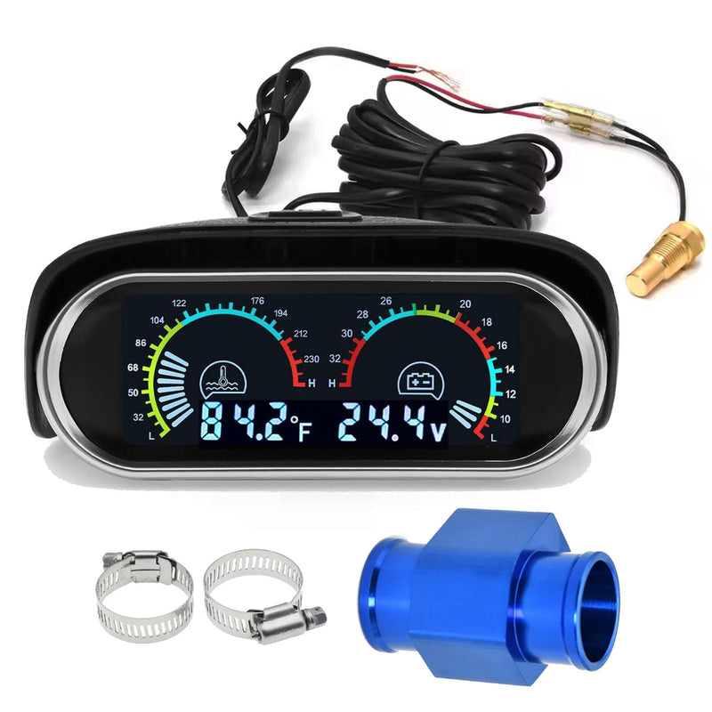 Digital 2-in-1 Water Temperature & Voltage Gauge with 1/8 NPT Sensor and 34mm Adapter 1.34"(34mm)