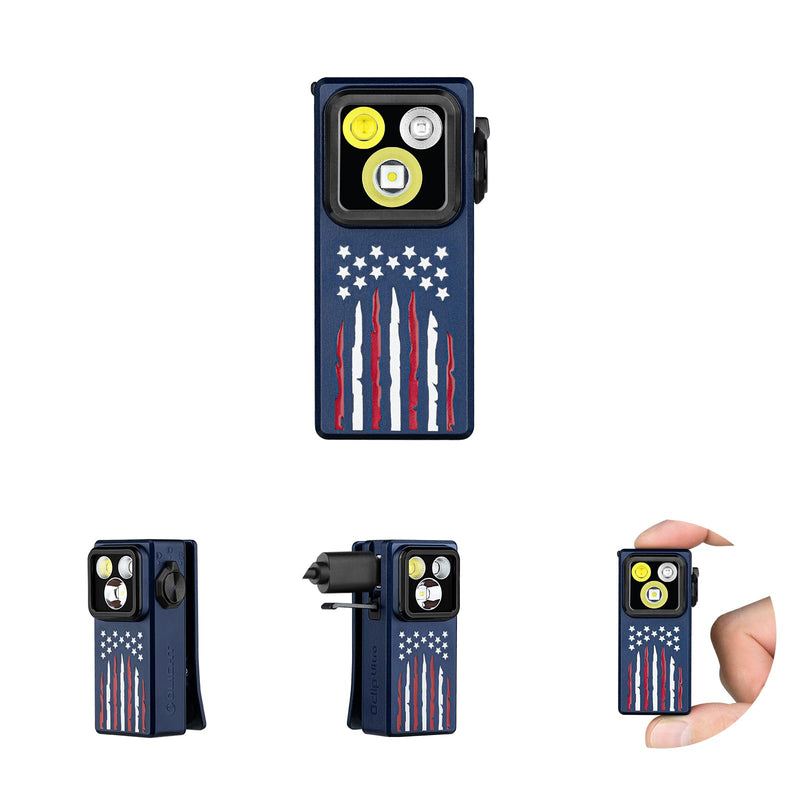 OLIGHT Oclip Ultra EDC Flashlight Clip-on Light, 530 Lumens Rechargeable with Type-C Charging, Combines Floodlight, Spotlight and UV, Triple Lights for Inspection and Work (Stars & Stripes Edition) Stars & Stripes Edition