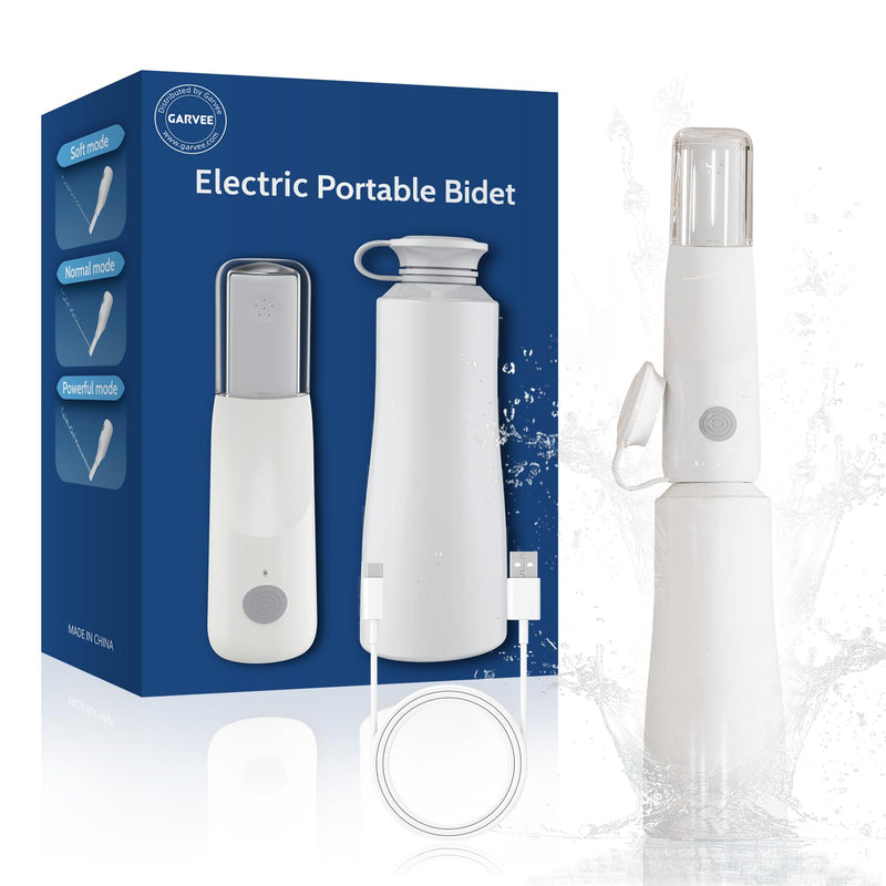 Portable Electric Bidet for Travel, Rechargeable Handheld Bidet with 3 Water High Pressure Sprayer Levels, Adjustable Nozzle, IPX7 Waterproof, Perfect for Personal Hygiene, White Portable Bidet