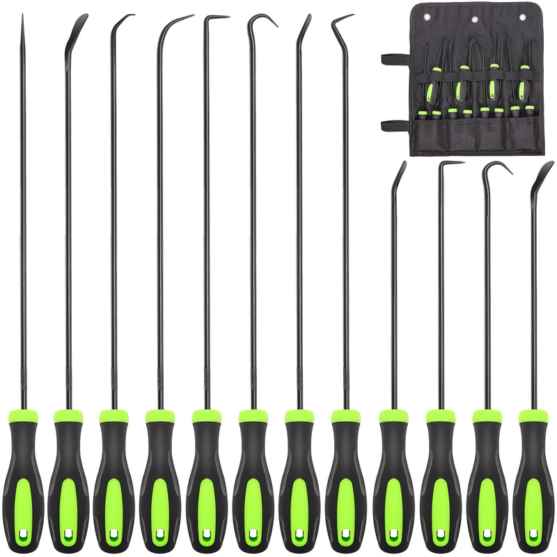 12PCS Automotive Hook and Pick Tool Set,Long & Mini Precision Puller Remover Tool Kit for Auto O-Ring,Seal & Gasket Removal,Mechanic Professional Tools,Car Repair Essentials Green-12 Pcs Hook and Pick Tool Set