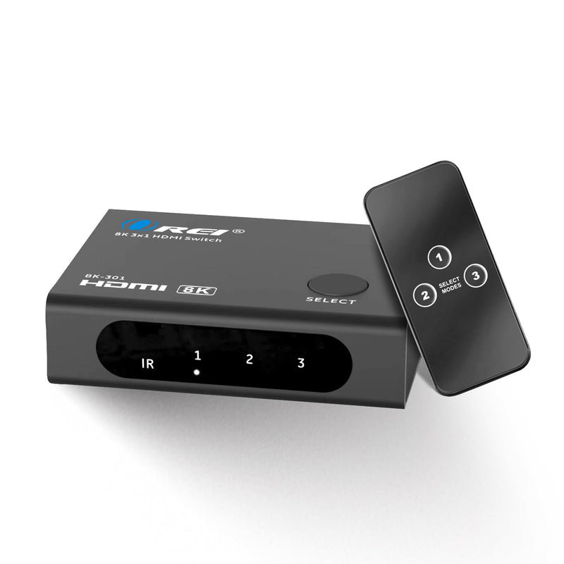 4K@120hz 3x1 HDMI Switch 8K by OREI - Remote Control HDMI Selector 48Gbps High Resolution Switch Between 3 Inputs Prefect for Gaming, PS5, Xbox, HDR10, Dolby Vision (BK-301)