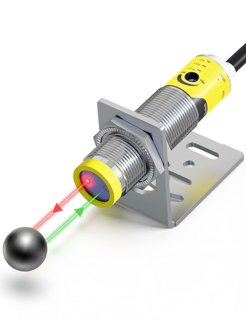 DIHOOL Photoelectric Proximity Sensor, Laser Motion Switch,IP65 Waterproof, Normally Open NPN NO, M16, 3 Wires,12V/24V Input(10-30VDC), Detection Distance Adjustable from 3cm to 80cm