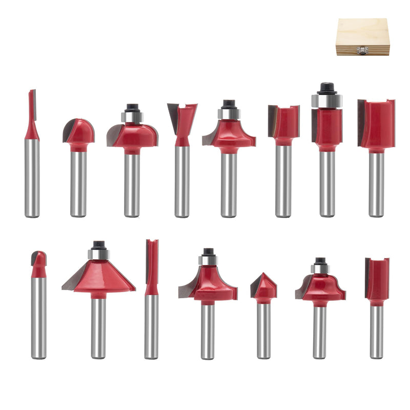 Lock Miter Router Bit Kit for Woodworking - 1/4" Shank Roundover, Rabbeting, Tongue & Groove, Cabinet Door, Rail & Stile Router Bits (Router Bit-1/4 Inch Shank-15 pcs) Router Bit-1/4 Inch Shank-15 pcs
