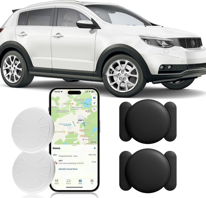 Tracker Device for Vehicles,Mini Hidden Car Tracker with Magnetic Case,No Monthly Fee Real Time GPS Car Tracker Works with Apple Find My (iOS Only) -Black,2PCS Black,2PCS