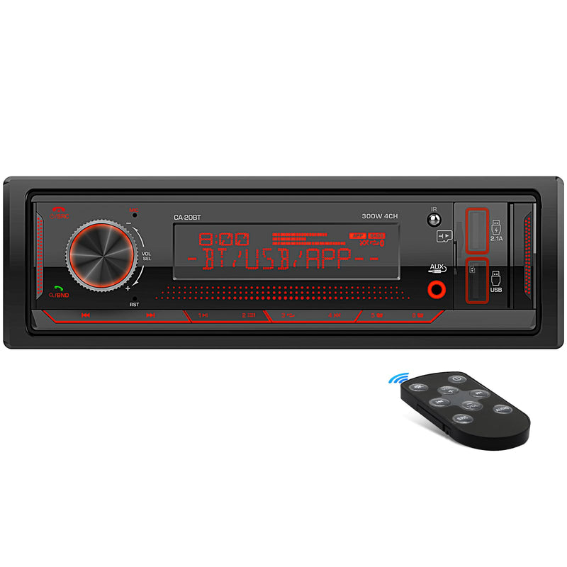 Single Din Bluetooth Marine Radio - in Dash 1-Din Car Stereo Receiver with AM FM Tuner LCD Display SD AUX-in USB Quick Charge APP Control Red
