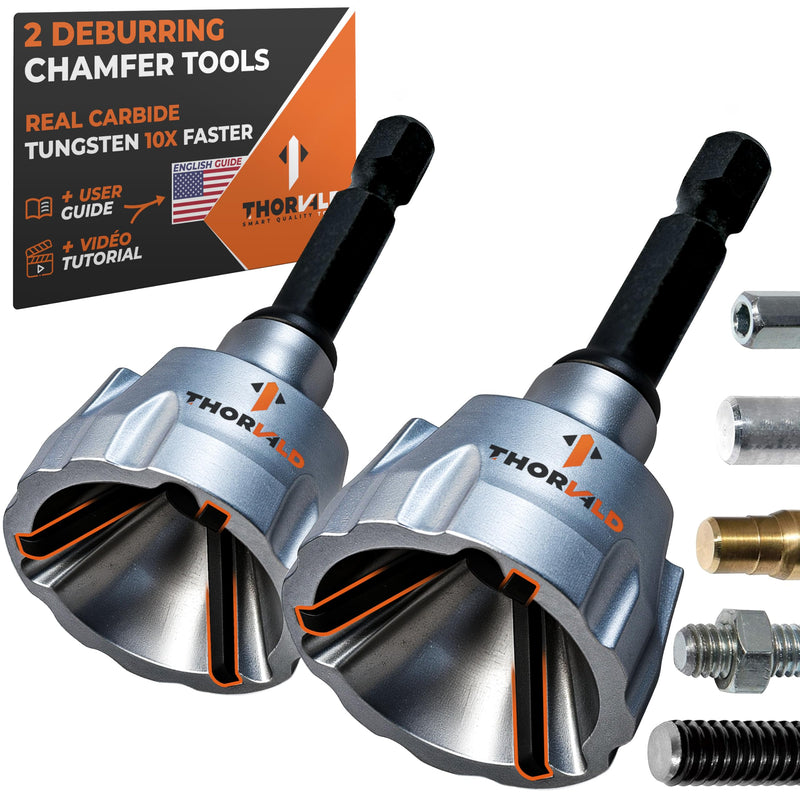 THORVALD 2X Deburring External Chamfer Tool with Tungsten Carbide Blade - Deburr Tool for All Thread, All Metal Rod, Pipe, PVC, 3D Printing - 1/8" to 3/4" Diameter (3~19mm) User Guide + Video Tutorial 2X Deburring tools
