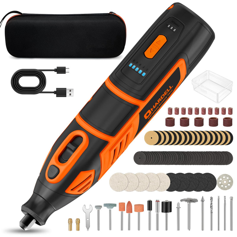 HARDELL 12V Cordless Rotary Tool Kit, 5-Speed (8000-35000 RPM), 2AH Battery Power Rotary Tools 80pc Accessories for Sanding, Polishing, Carving, Cutting, Drilling, DIY Crafting (Black&Orange) Black&orange