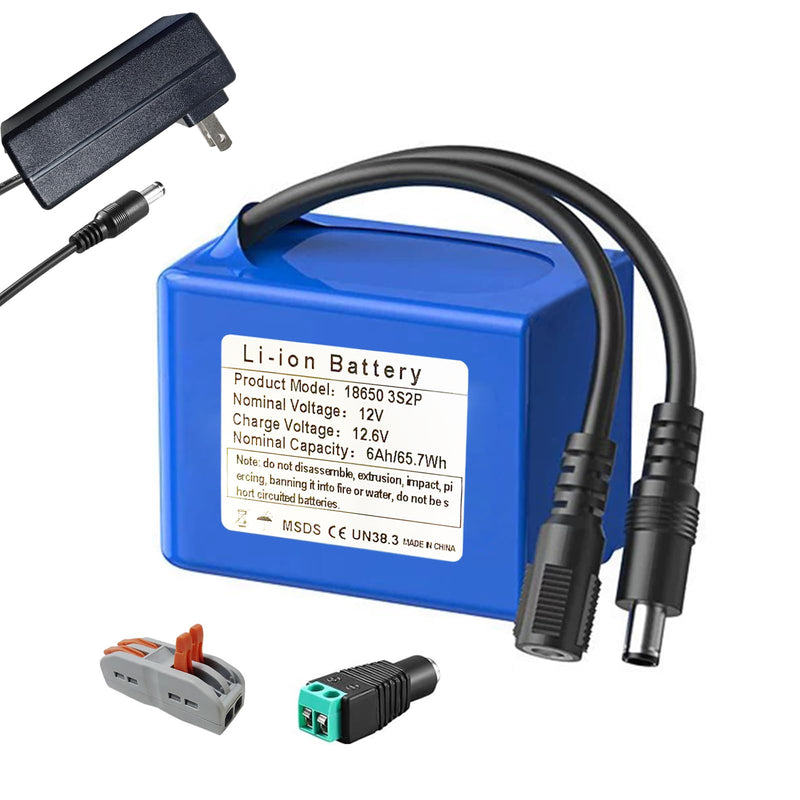 6000mAh 12V Lithium-Ion Battery Pack with Charger - Reliable Power Supply for RC Models Security Cameras Drones LED Projects Electronics & DIY Applications,DC5521 Output 12v 6Ah Battery