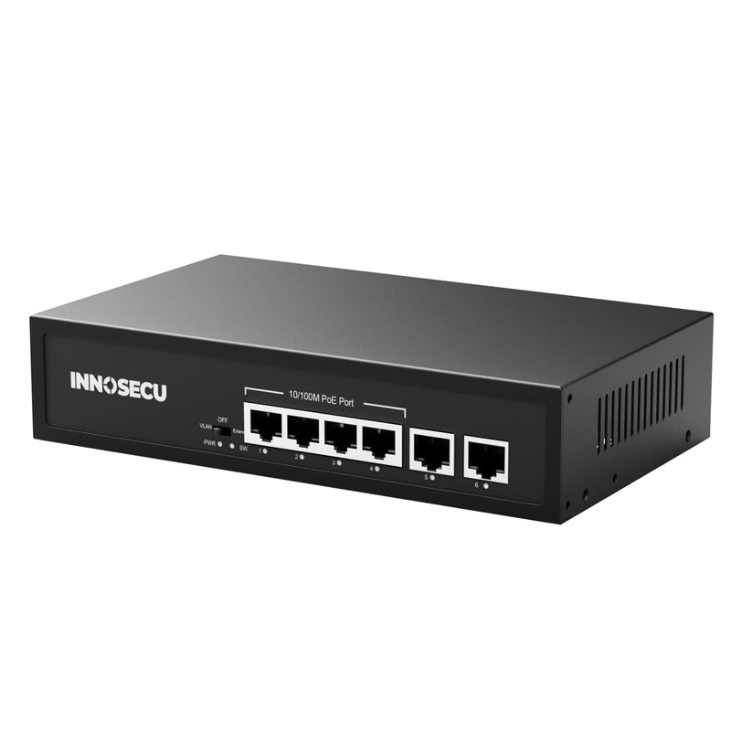 4 Port PoE Switch,Unmanaged,30W Per Port,Total Budget 65W, 10/100Mbps PoE+ Ethernet Switch with 2 Megabit Uplink Ports,803.af/at Compliant, Supports VLAN/ Extend 250m / Watchdog, SCHAF0420