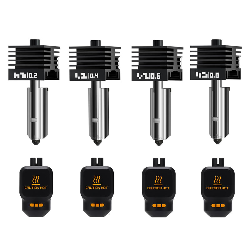 4Pack 0.2/0.4/0.6/0.8MM H2 Series/X2D/P2S Hotend for Bambu Lab H2D/H2S/H2C Combo/X2D/P2S 3D Printer, High Temperature Quick Swap Hardened Steel Nozzle Replacement 3D Printer Extruder 4PCS 0.2/0.4/0.6/0.8MM Hotends