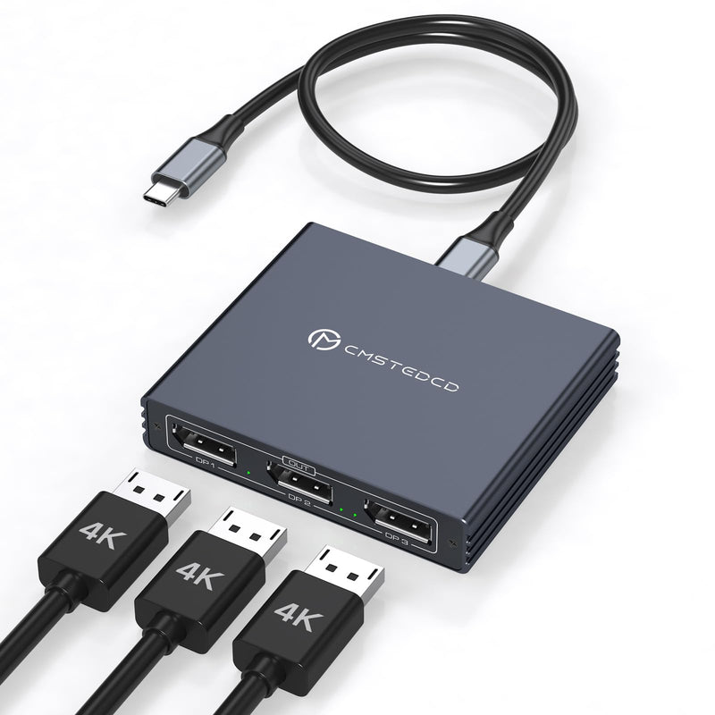 USB C to DisplayPort Splitter 4K@60Hz DisplayPort MST Hub for Triple Monitors with 100W PD Supports Extended Mirror Mode (Mac OS Only Mirror) Compatible with Thunderbolt 3/4/5 Laptops Windows USB-C IN