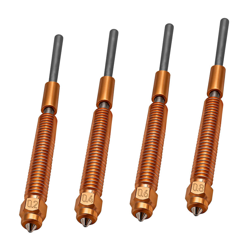 4Pcs K2/K2 Pro/K2 Plus Nozzle(0.2/0.4/0.6/0.8mm), Quick Swap High Flow Hardened Steel Nozzle with Integrated Copper Alloy Heat Break & Silicone Sock for Creality K2 Plus/K2 Pro/K2/Creality Hi Combo 4PK 0.2/0.4/0.6/0.8mm Nozzle