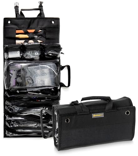 Heavy-Duty Roll Up Tool Bag Organizer w/Transparent Pockets for Quick View & Easy Access. 7 Reinforced Pockets w/Zippers, Multiple Carrying & Hanging Handles, Elastic Organizers & Adjustable Strap Black - Classic Roll Up