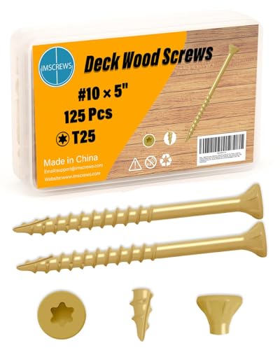 IMSCREWS #10 x 5 Inch Deck Screws Exterior Wood Screws Tan Coated Carbon Steel Star Drive T25 Coarse Thread Partial Thread with Type 17 Point 125 Pack #10 x 5"